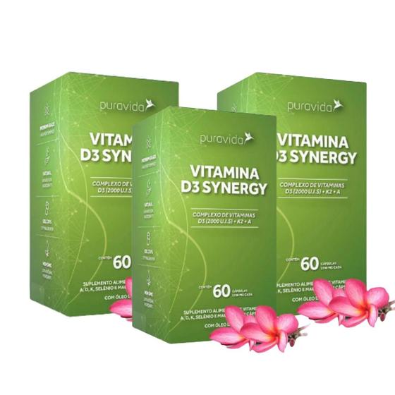 Kit 3 Vitamina D3 Synergy Puravida 2.000u.i.s K2 Mk7 Cápsula Menor preço em Kit 3 Vitamina D3 Synergy Puravida 2.000u.i.s K2 Mk7 Cápsula