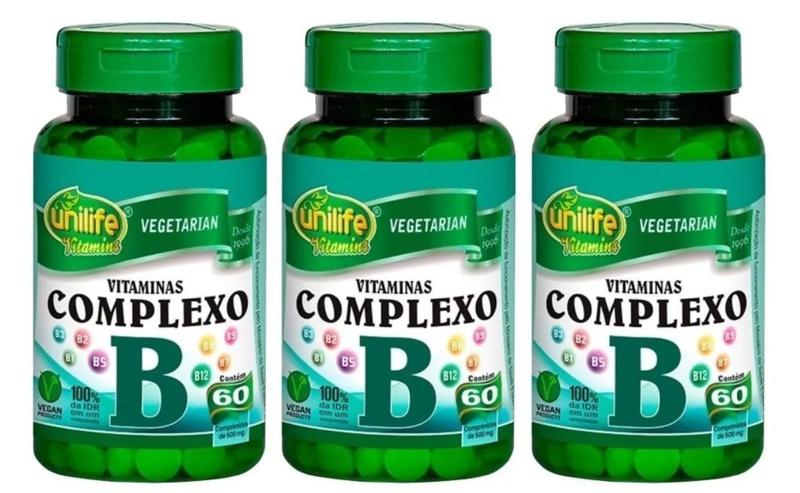 Imagem de Kit 3 Vitaminas Complexo B 60 Cáps B1,b2,b3,b5,b6,b7,b9,b12