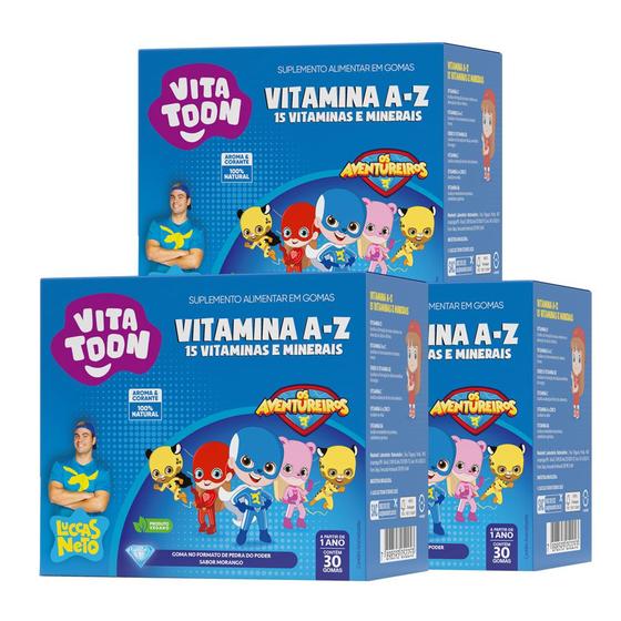 Imagem de Kit 3 VitaToon Luccas Neto Polivitamínico A-Z Morango 30 Gomas Maxinutri