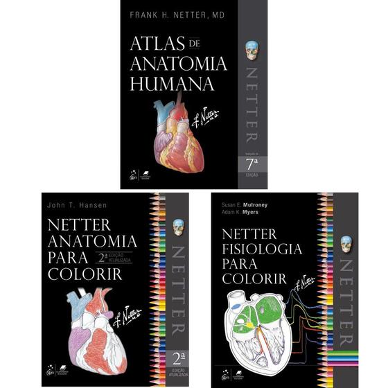 Imagem de Kit 3 vol netter: atlas de anatomia humana + fisiologia para colorir +  anatomia para colorir