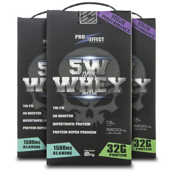 Imagem de Kit 3 Whey Protein 6kg Isolado 5w Dark Insane Sabor Morango