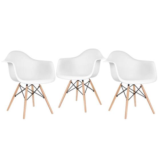 Imagem de KIT - 3 x cadeiras Charles Eames Eiffel DAW com braços - Base de madeira clara -