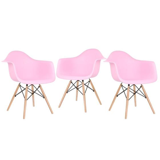 Imagem de KIT - 3 x cadeiras Charles Eames Eiffel DAW com braços - Base de madeira clara -