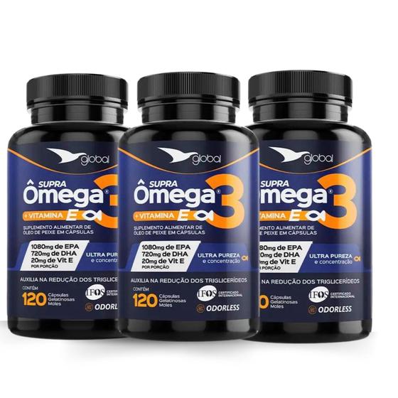 Kit 3 X Global Suplementos Supra Omega 3 Tg + Vitamina E 120 Capsulas Menor preço em Kit 3 X Global Suplementos Supra Omega 3 Tg + Vitamina E 120 Capsulas