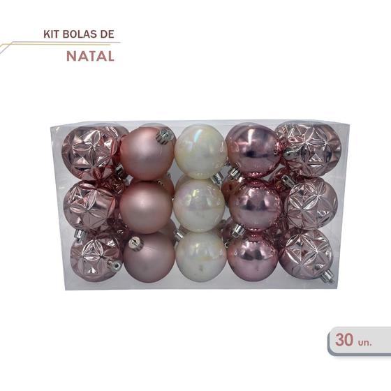 Imagem de Kit 30 Bolinhas De Natal Enfeite Natalino 6cm Rose para arvore natalina papai noel decoração classica