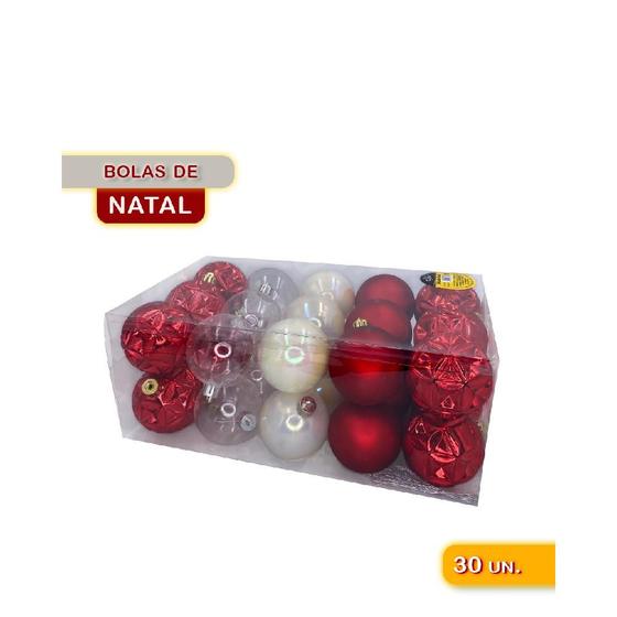 Imagem de Kit 30 Bolinhas De Natal Enfeite Natalino Vermelho 6cm - Aproveitado em diversas decorações natalinas, como guirlandas, arranjos.