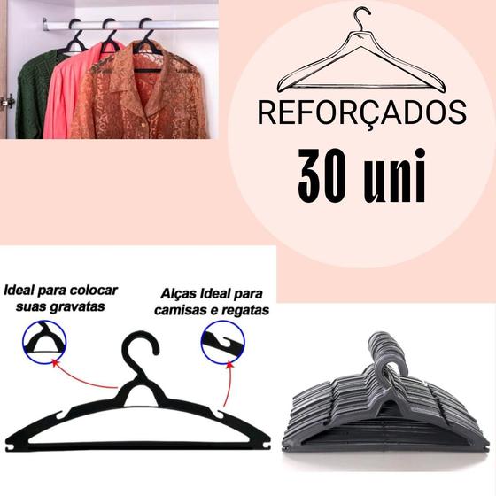 Imagem de Kit 30 Cabides Preto Adulto para Roupas Envio imediato