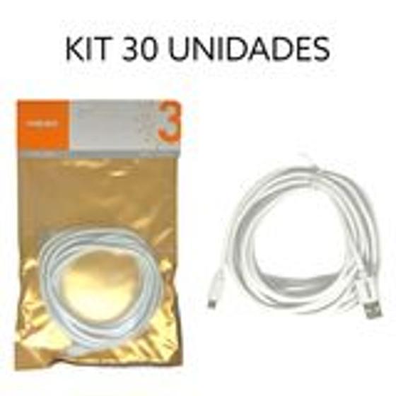 Imagem de Kit 30 Cabo Usb V8 Micro USB 3 Metros Kingleen - ATACADO