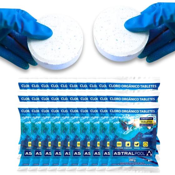 Imagem de Kit 30 Cloro Para Piscina Tablete / Pastilha 200g Desinfeta E Oxida 200g