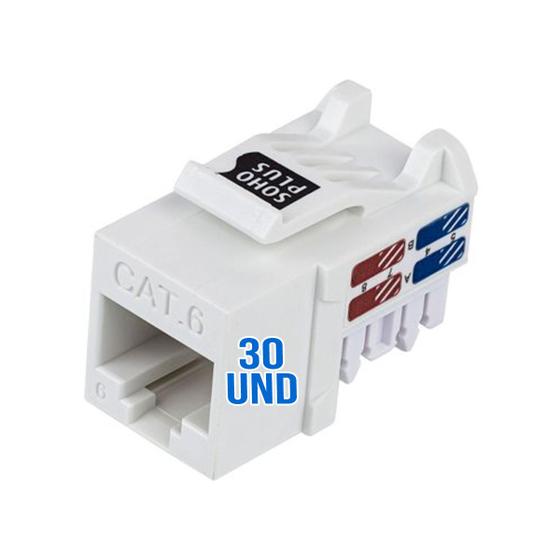 Imagem de Kit 30 Conector RJ45 Femea KeyStone Cat6 SohoPlus Furukawa