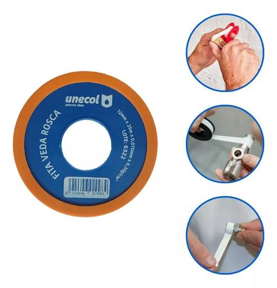 Imagem de Kit 30 Fita Veda Rosca 12mmx25m Teflon Vedação Tubos Conexões Canos Encanamentos Torneira Gás e Hidráulica em Geral PTFE