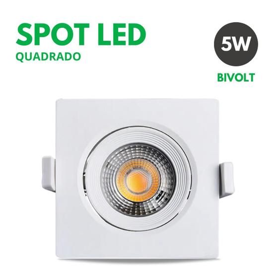 Imagem de Kit 30 Luminária Led Spot 5W Redondo Quadrado Embutido Branco Frio Quente 3000k 6500k Bivolt