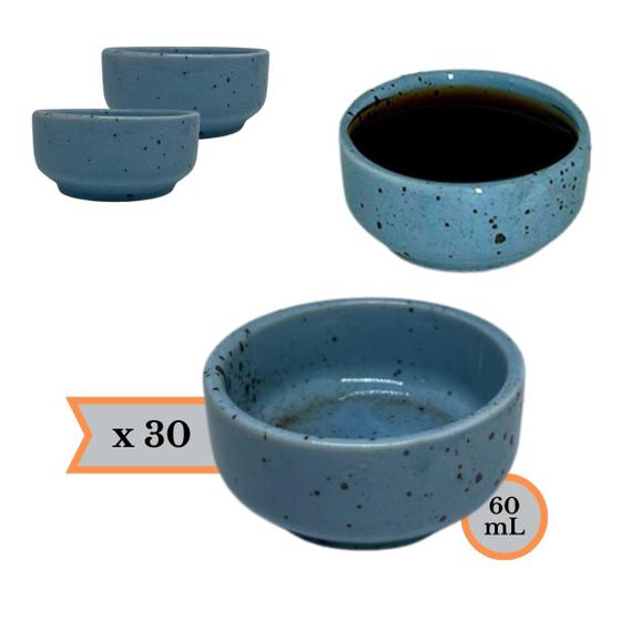 Imagem de Kit 30 Molheira Porta Shoyu Nozoki Porcelana Azul Mesclado 60mL