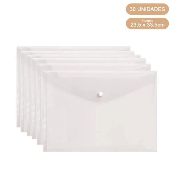 Imagem de Kit 30 Pastas Envelope com Botão Ofício/A4 Acp Transparente