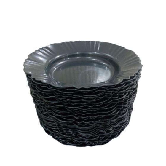 Imagem de Kit 30 Pratos Fundos Redondo Com Bordas Preto de Plástico