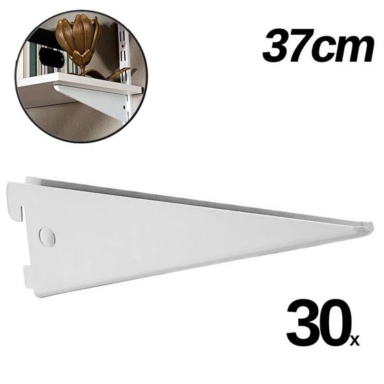 Imagem de Kit 30 Suporte Trilho Duplo Prateleira Cremalheira Branco 37cm