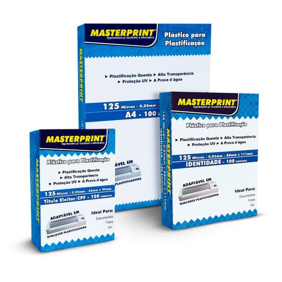 Imagem de Kit 300 Masterprint A4 Cpf Rg Plastificação Plástico Pouch