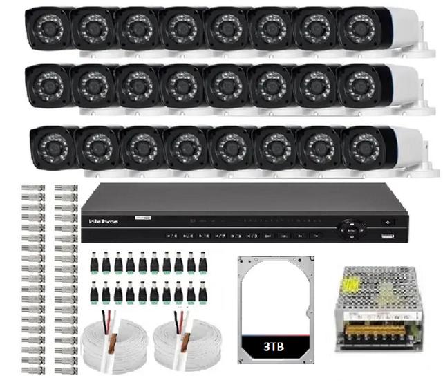 Imagem de Kit 32 Cameras Segurança Hd Dvr Intelbras 32ch mhdx Alta Resolução c/ Acessórios e hd 3tb