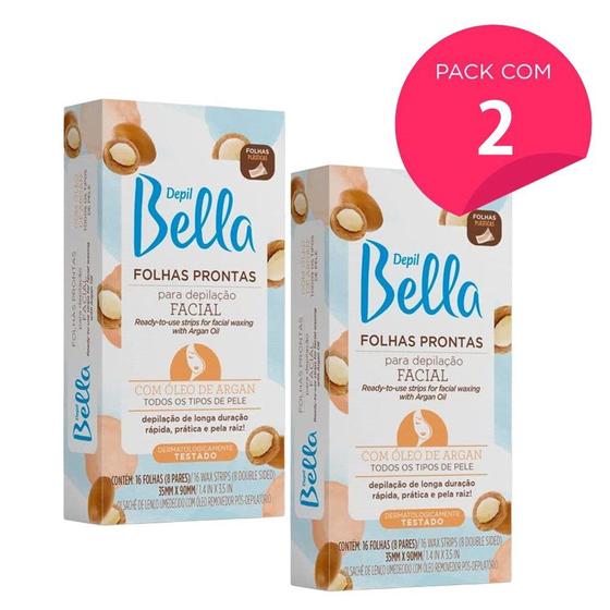 Imagem de Kit 32 Folhas Prontas Depilação Facial com Óleo de Argan Depil Bella 2cx 16un
