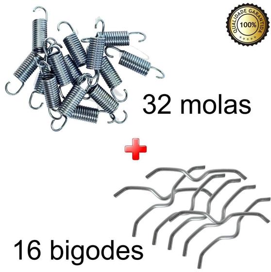 Imagem de Kit 32 Molas Jump + 16 Ganchos Bigodes Para Cama Elástica