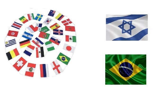 Imagem de Kit 32 Nações + Bandeiras Do Brasil + De Israel 60 X 90 Cm