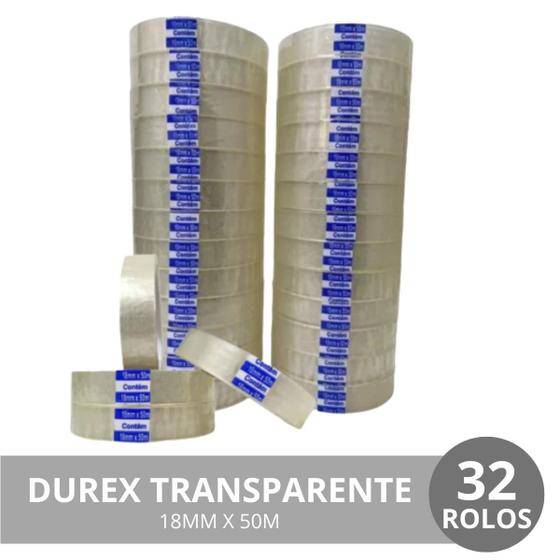 Imagem de Kit 32 rolos de fitas adesivas transparentes 18mm x 50m 