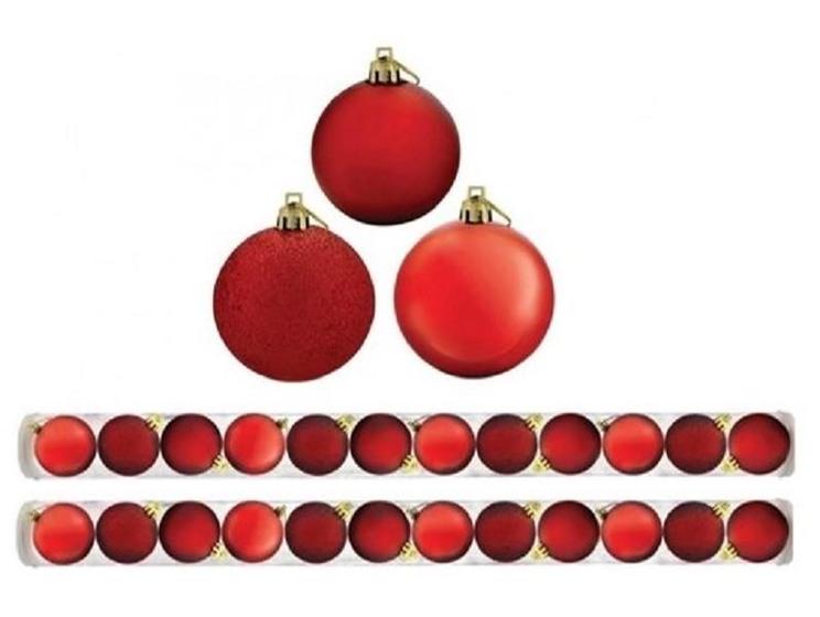 Imagem de Kit 36 Bolas De Natal Mista 5cm Vermelha Decoração Árvore