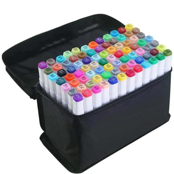 Imagem de Kit 36 canetas marcadoras profissionais colorir desenhar pontas duplas para estudantes artistas