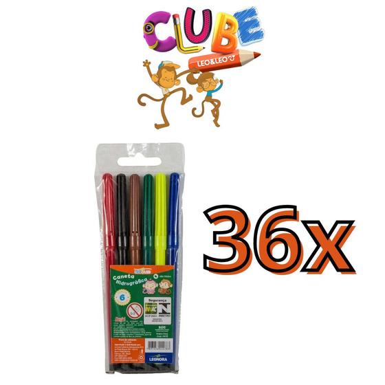 Imagem de Kit 36 Canetinhas Hidrográficas Leo e Leo com 6 Cores Cada