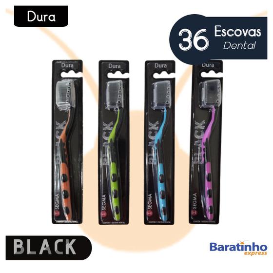 Imagem de Kit 36 Escova Dental Dupla Ação Black C/ Limpador De Língua