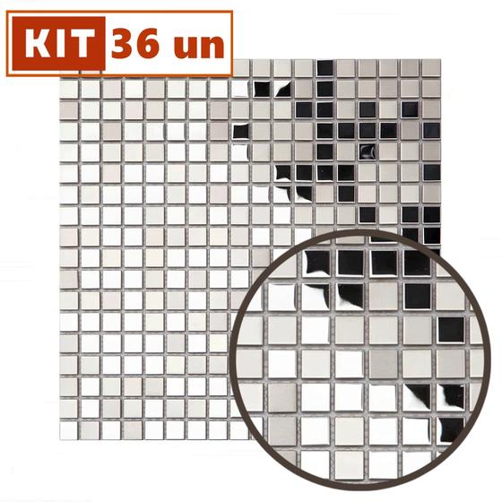 Imagem de Kit 36 Placas Pastilha Espelhada Autoadesiva Revestimento Parede Cozinha Banheiro Lavável