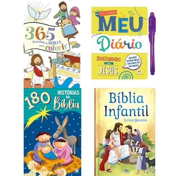 Imagem de Kit 365 Desenhos da Bíblia para Colorir + 180 Histórias da Bíblia + Bíblia Infantil  Letra Grande + Livro Meu Diário