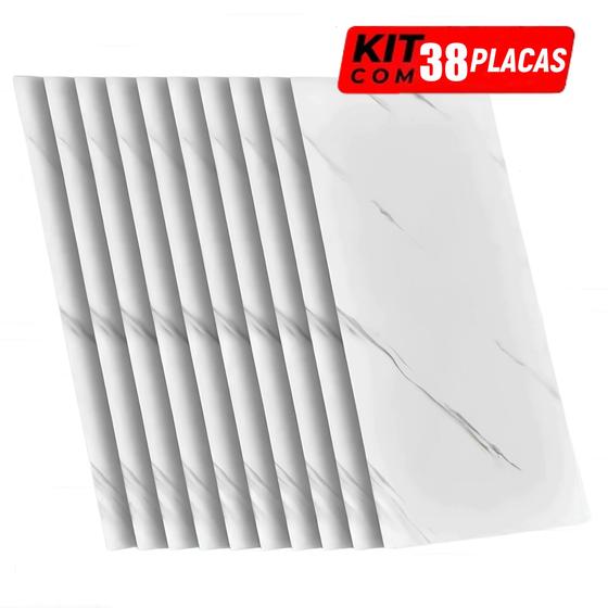 Imagem de Kit 38 Placas Painel 3D Revestimento Adesivo De Parede Autocolante Mármore 60x30cm