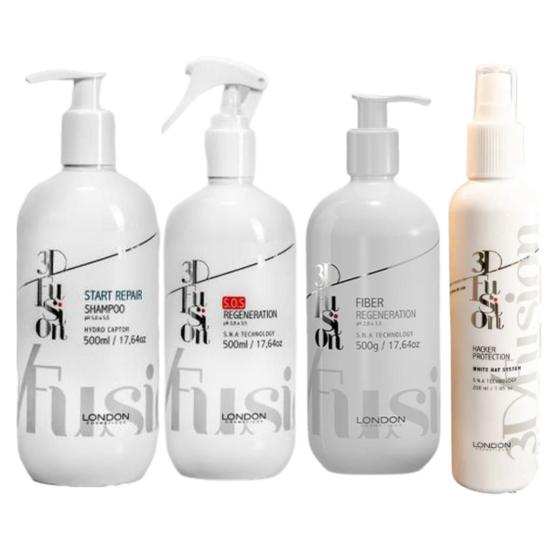 Imagem de Kit 3D Fusion London, Shampoo Repair, Sos, Fiber E Hacker