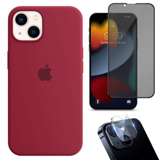 Imagem de Kit 3em1 Compatível Com iPhone 14 - Capa Case + Película 3D Anti-Espião + Película De Câmera