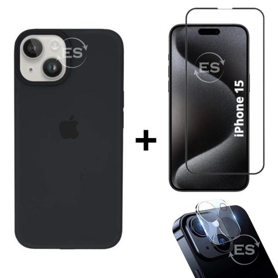 Imagem de Kit 3em1 Linha Premium Para iPhone 15 - Capa Case + Película 3D Tela + Película De Proteção Câmera