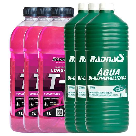 Imagem de Kit 3L Aditivo Concentrado T-5 Para Radiador 3L Água Desmineralizada RadnaQ