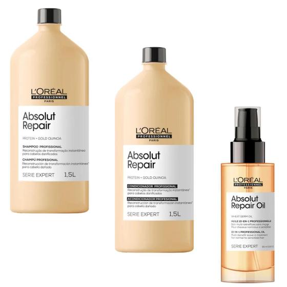 Imagem de Kit 3P Absolut Repair Loreal Shampoo Condic 1,5L E Oil 10In1