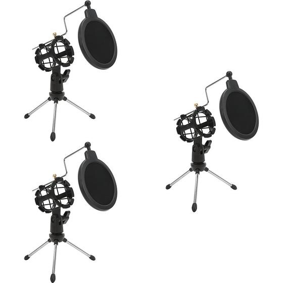 Imagem de Kit 3Pedestal Suporte Tripé Móvel De Mesa Com Pop Filter