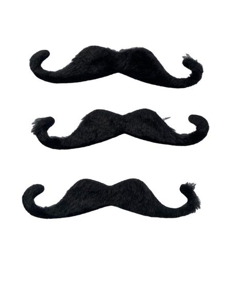 Imagem de Kit 3un Bigode Falso Preto com pontas viradas de Pelucia