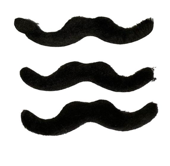 Imagem de Kit 3un Bigode falso preto de pelucia com pontas viradas