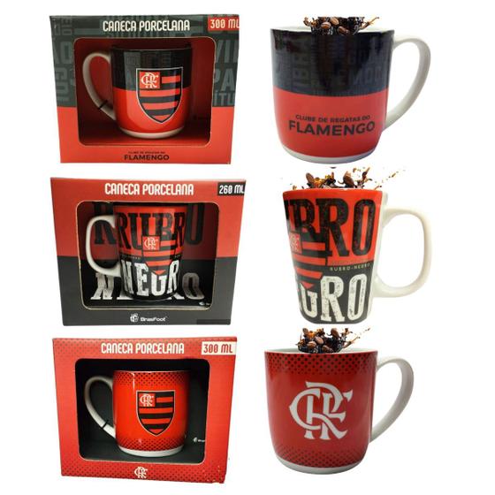 Imagem de Kit 3Un Canecas Porcelana Premium Café Preto Vermelho Time Flamengo CRF Rubro Negro Oficial