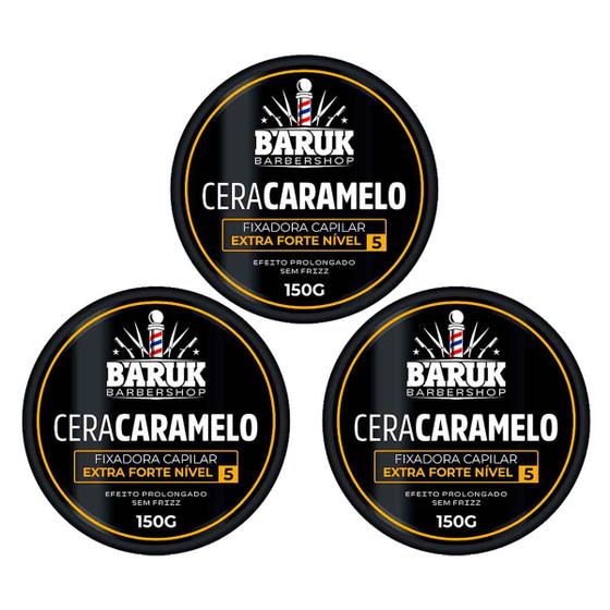 Imagem de Kit 3un Cera Caramelo Fixadora Capilar Extra Forte N5 150g - Baruk