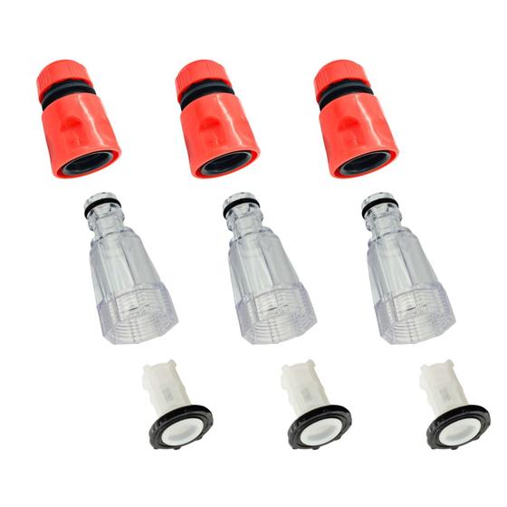 Imagem de Kit 3un Conector com Filtro e Engate Rapido Vermelho Compatível com Lavadora Black&Decker PW1700