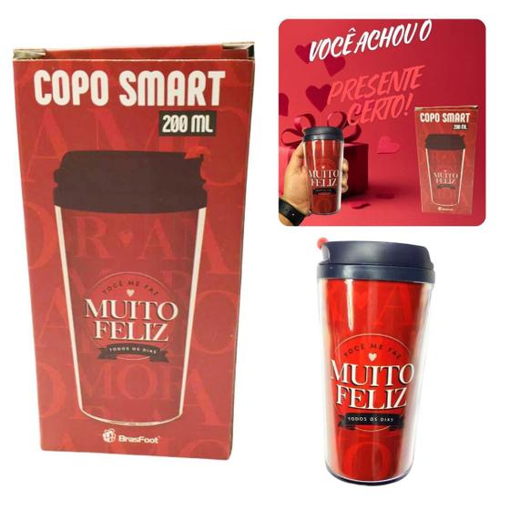 Imagem de Kit 3Un Copo Viagem Térmico Plástico Vermelho Smart 200Ml