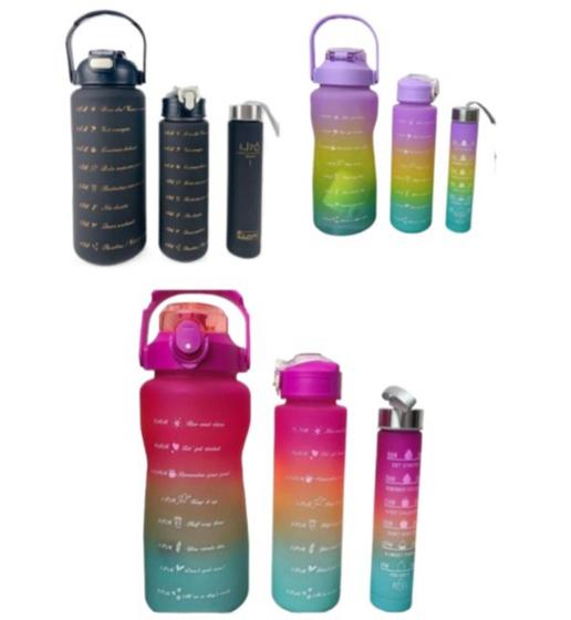 Imagem de Kit 3UN Garrafa Motivacional Academia Fitness Squeeze Galão Com Adesivos - 2000ml 900ml 500ml