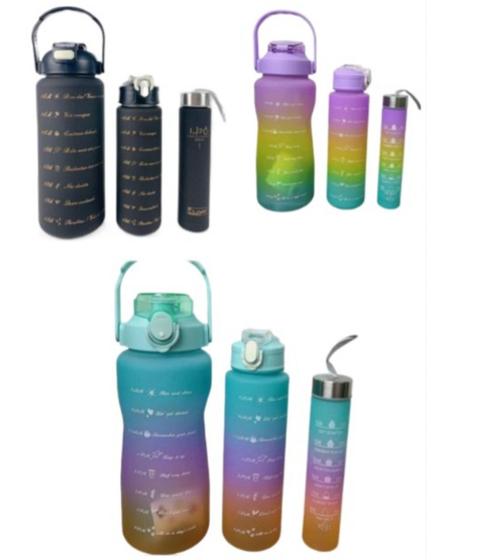 Imagem de Kit 3UN Garrafa Motivacional Academia Fitness Squeeze Galão Com Adesivos - 2000ml 900ml 500ml