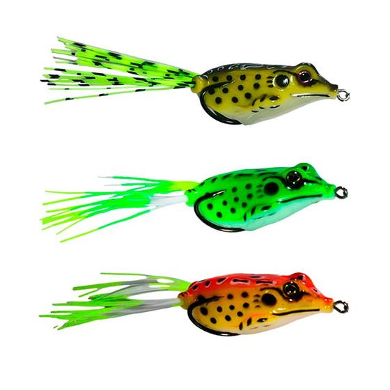 Imagem de Kit 3un Iscas Pesca Superficie Sapinho Super Frog Deyu Sapo Anti Enrosco 5cm 8g