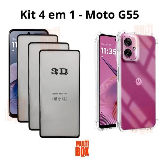 Imagem de Kit 3UN Película 3D de Vidro + Capa Anti Choque para NOVO Motorola Moto G55 5G