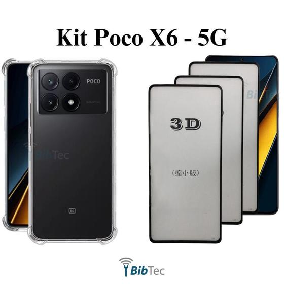 Imagem de Kit 3UN Película 3D de Vidro + Capa Transparente para Xiaomi Poco X6 5G